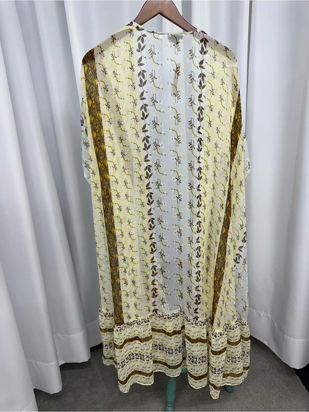 Steve Madden Sheer Floral Stripe Long Coverup - Yellow & Brown new with tags